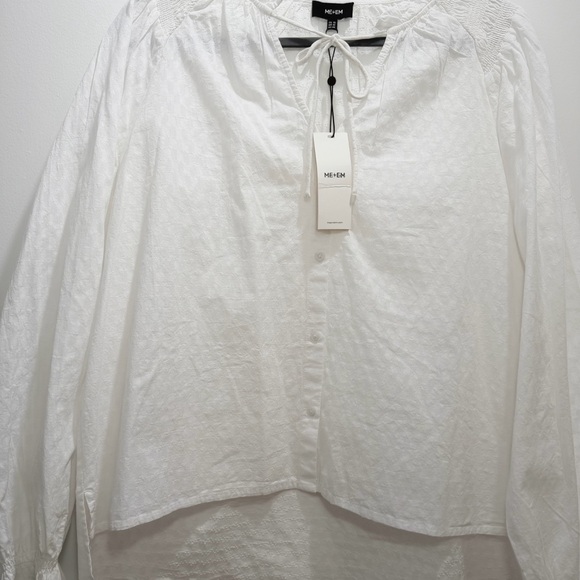 ME+EM White Cotton Tie Neck Button Down Blouse New with Tags US size 12 - Picture 10 of 10